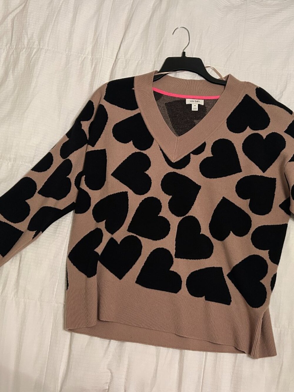 NWT Macy's On 34th V Neck Heart Sweater - 2X - Dropped Shoulder Style
